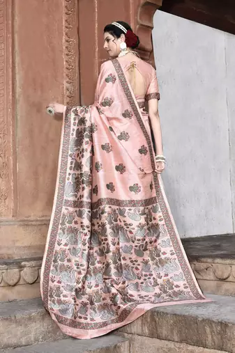 Elora pure tussar silk kantha work saree for women (light pink)