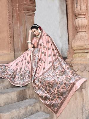 Elora pure tussar silk kantha work saree for women (light pink) 4