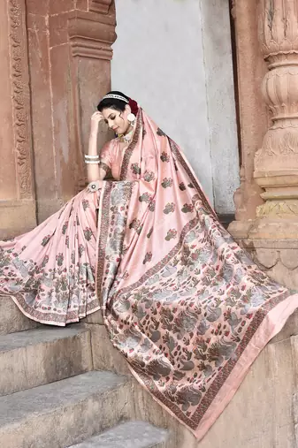 Elora pure tussar silk kantha work saree for women (light pink)