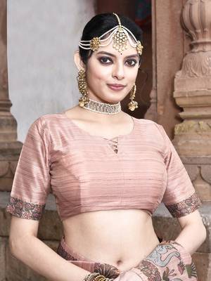 Elora pure tussar silk kantha work saree for women (light pink) 5