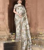 Elora pure tussar silk kantha work saree for women (dusty grey)