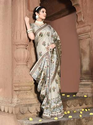 Elora pure tussar silk kantha work saree for women (dusty grey) 3