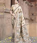 Elora pure tussar silk kantha work saree for women (beige)