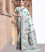 Elora pure tussar silk kantha work saree for women (aqua blue)