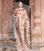 Elora pure tussar silk kantha work saree for women (peach)