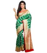 Aishani Collection Woven Katan Silk Banarasi Wedding Saree with bp (Red, Green)
