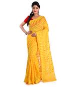 Aishani Collection Woven Dhakai Jamdani Handloom Saree with bp (Yellow)