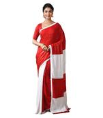 Aishani Collection Embroidery Sequine Work Cotton Hakoba Designer Saree with bp (Red, White)