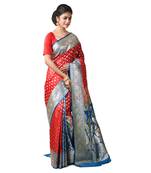 Aishani Collection Woven Katan Silk Banarasi Wedding Saree with bp (Red, Blue)