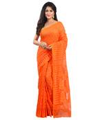 Aishani Collection Woven Cotton Silk Dhakai Jamdani Handloom Saree (Orange)