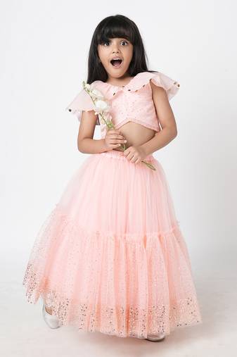 Peach polyester lehenga choli set