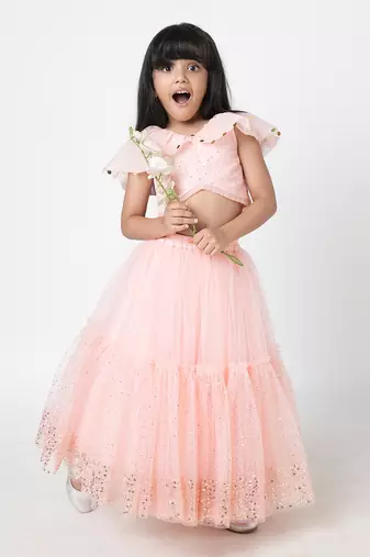 Peach polyester lehenga choli set