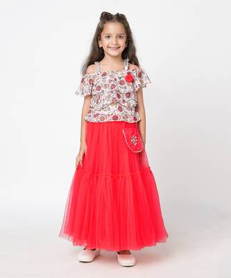 Red polyester lehenga choli set 2