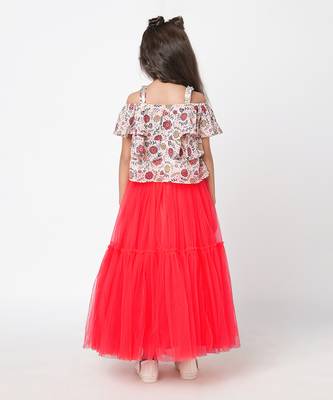 Red polyester lehenga choli set 4
