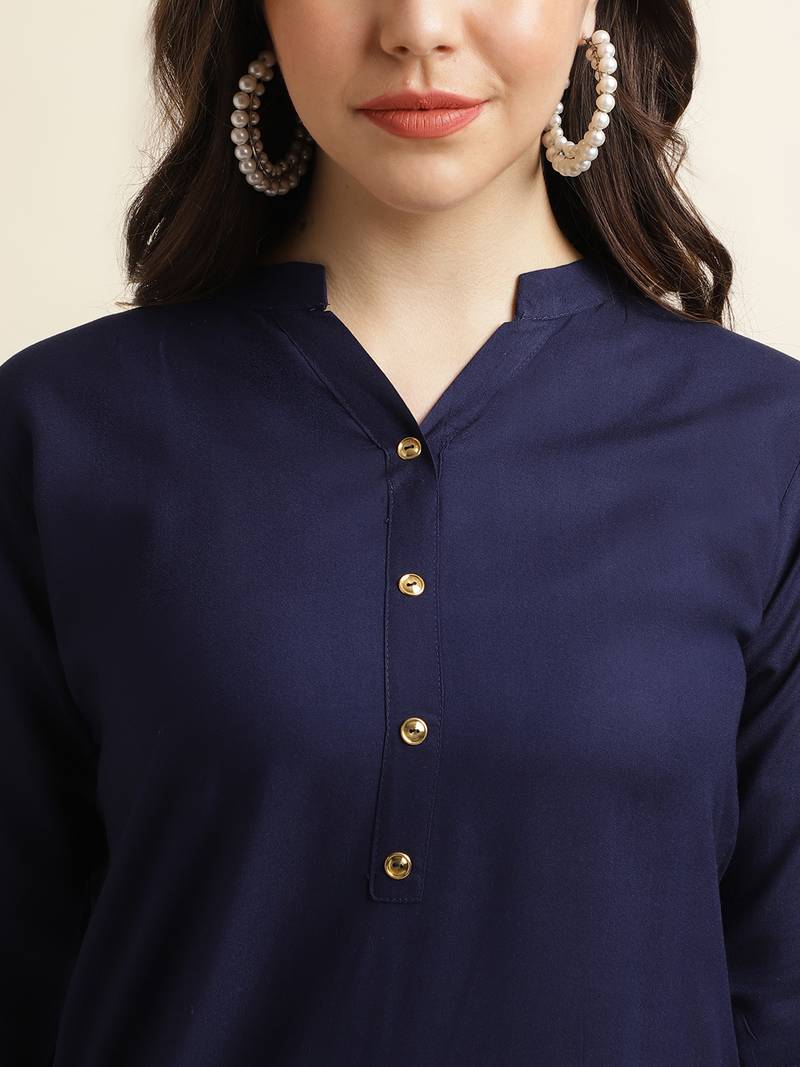 Navy-blue plain rayon kurtas-and-kurtis