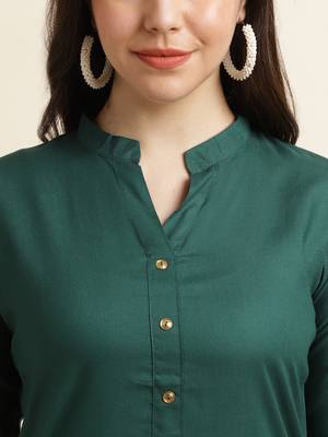 Fabclub Women's Rayon Solid Plain Straight Kurti (Dark Green) 6