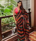 Multi Georgette Stripes Embellished And Sequined Saree And Unsttiched Blouse