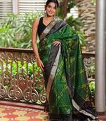 Green And Black Ikkat Embellished Cotton Silk Saree