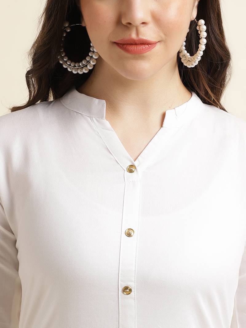 Off-white plain rayon kurtas-and-kurtis