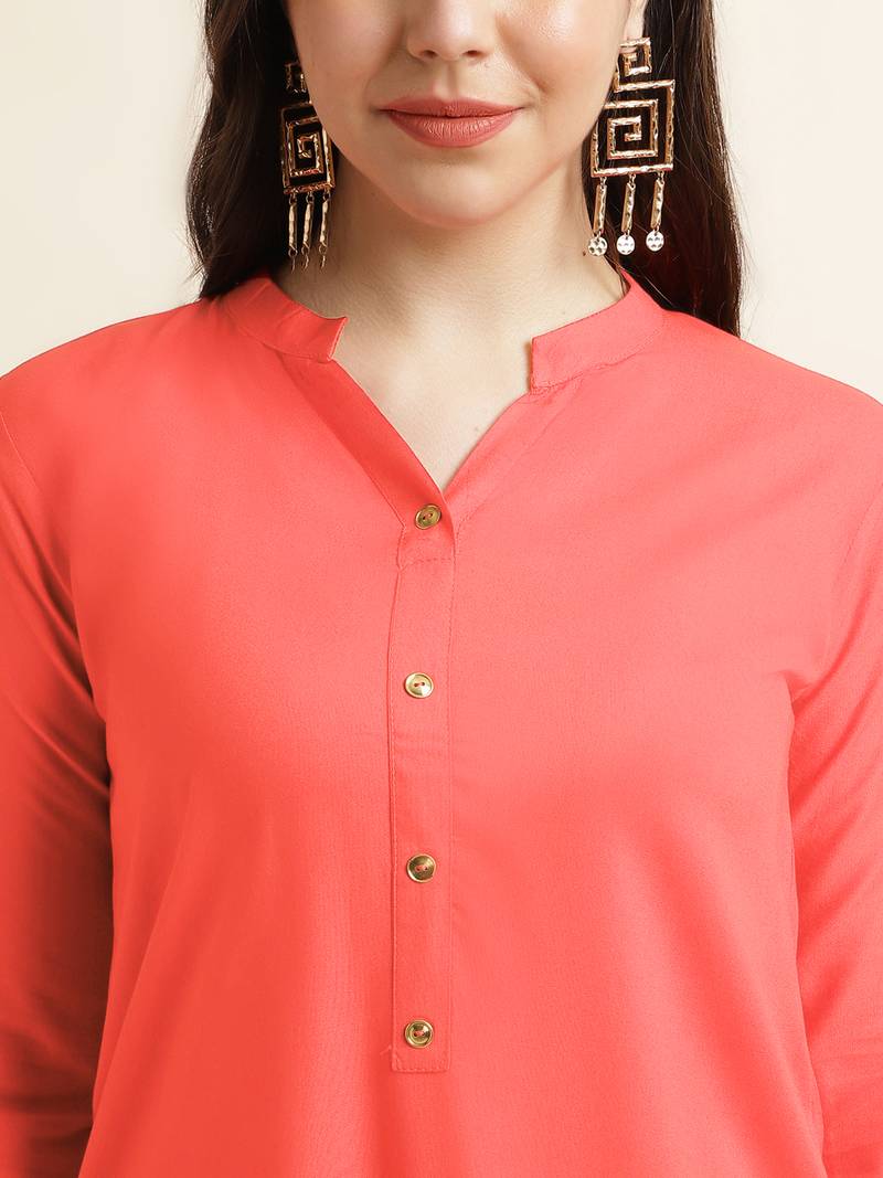 Fabclub Women's Rayon Solid Plain Straight Kurti (Peach)