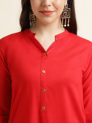 Fabclub Women's Rayon Solid Plain Straight Kurti (Red) 6