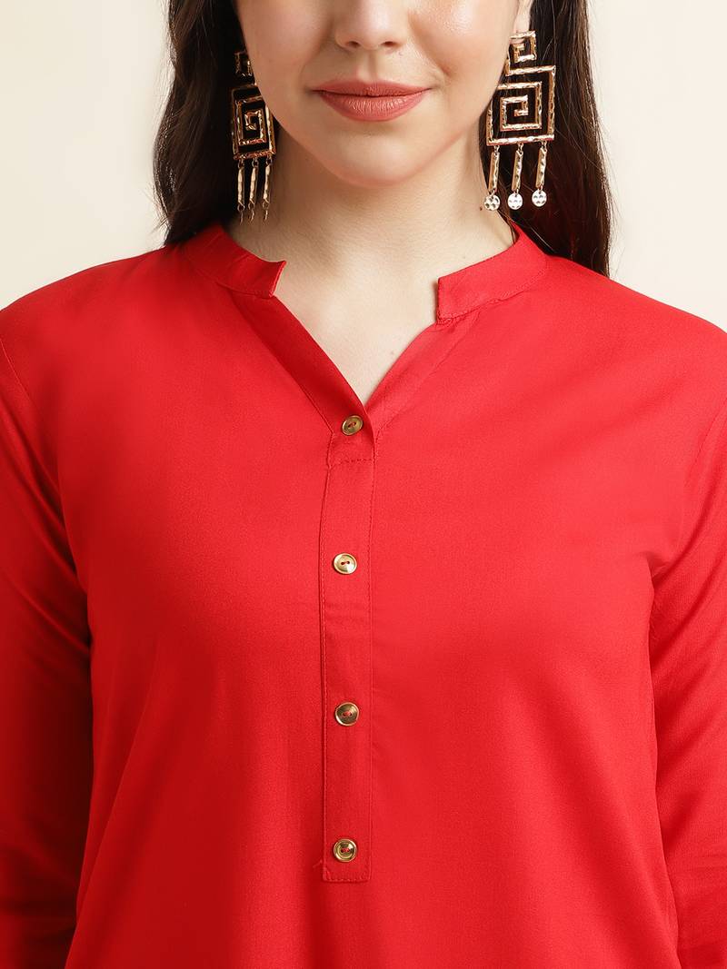 Fabclub Women's Rayon Solid Plain Straight Kurti (Red)