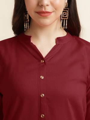 Fabclub Women's Rayon Solid Plain Straight Kurti (Maroon) 6