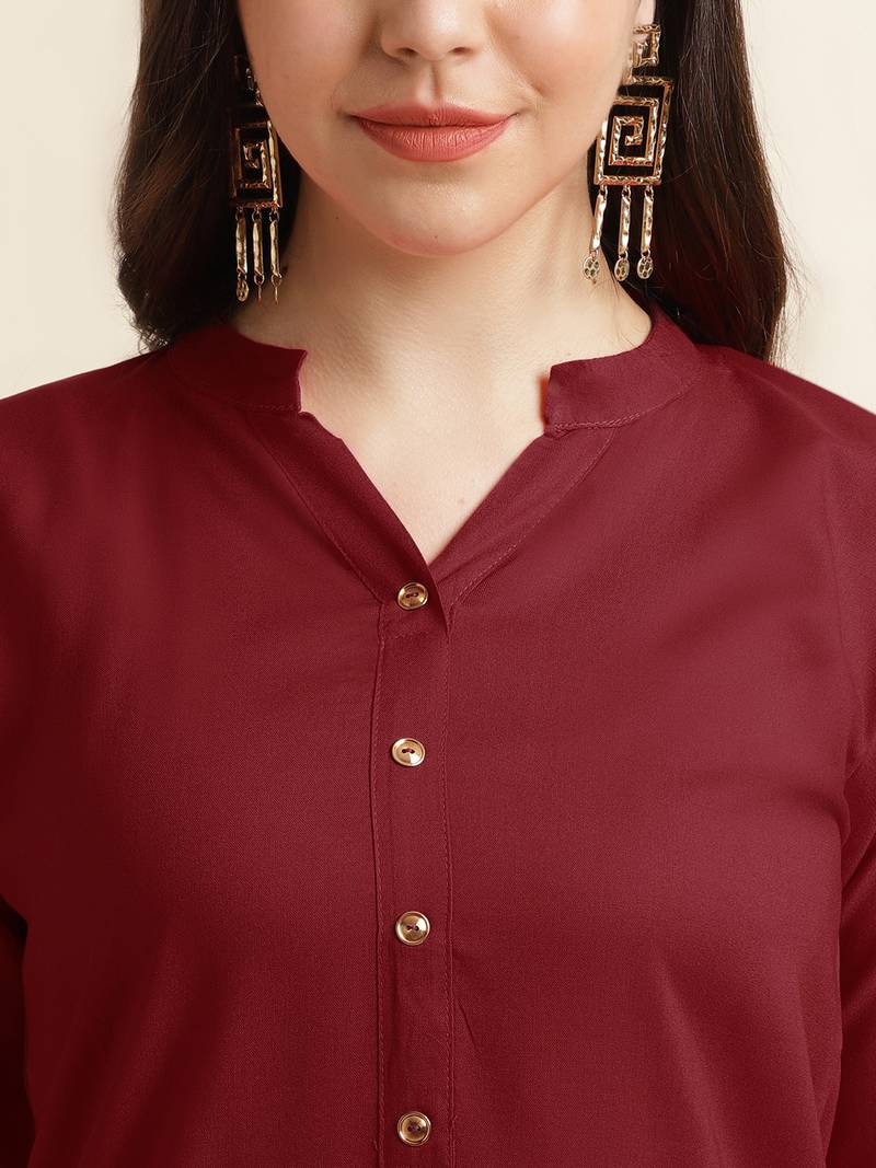 Fabclub Women's Rayon Solid Plain Straight Kurti (Maroon)