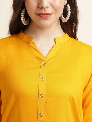 Fabclub Women's Rayon Solid Plain Straight Kurti (Yellow) 6
