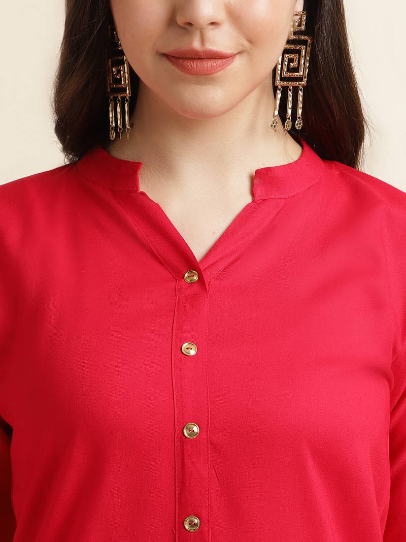 Rayon Solid Plain Straight Kurti (Pink)