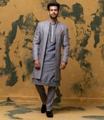 Gunmetal grey geometric sherwani set