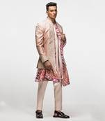 Subdued peach embroidered bandhgala set