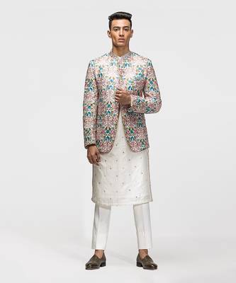 Multicoloured floral embroidered bandhgala set 1