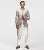 Multicoloured floral embroidered bandhgala set