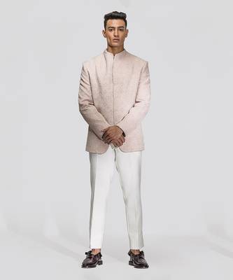 Baby pink velvet bandhgala set 1