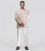 Baby pink velvet bandhgala set