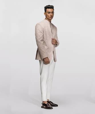 Baby pink velvet bandhgala set 2