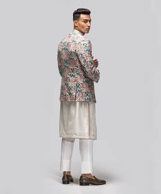 Multicoloured floral embroidered bandhgala set 2