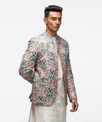 Multicoloured floral embroidered bandhgala set 3