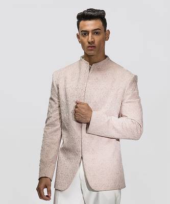 Baby pink velvet bandhgala set 4