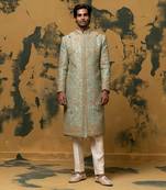 Green dori embroidered sherwani set
