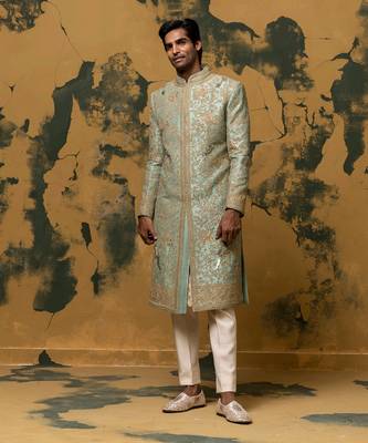 Green dori embroidered sherwani set 3