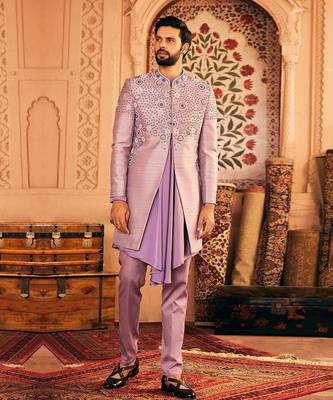 Lilac embroidered indowestern  set 2