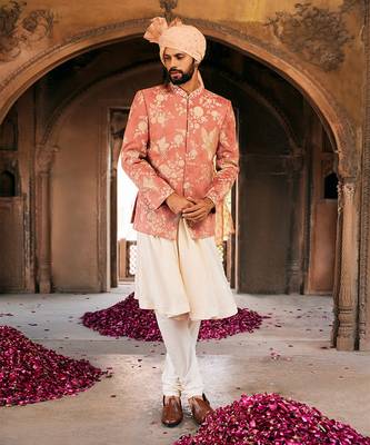 Pink embroidered bandhgala set 1