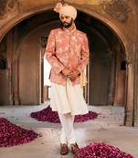 Pink embroidered bandhgala set