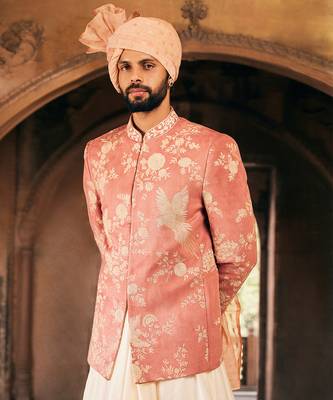 Pink embroidered bandhgala set 3
