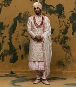 Off-white floral embroidered sherwani set