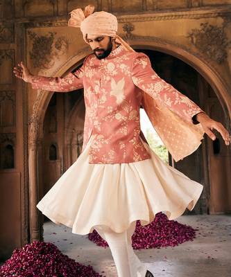 Pink embroidered bandhgala set 4