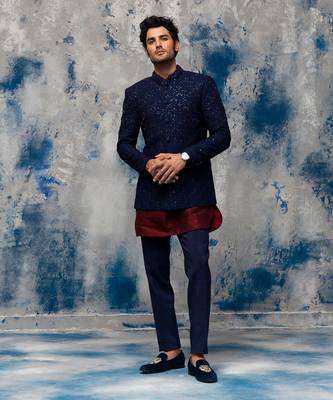 Midnight blue embellished bandhgala 1