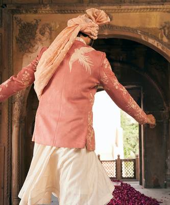 Pink embroidered bandhgala set 5